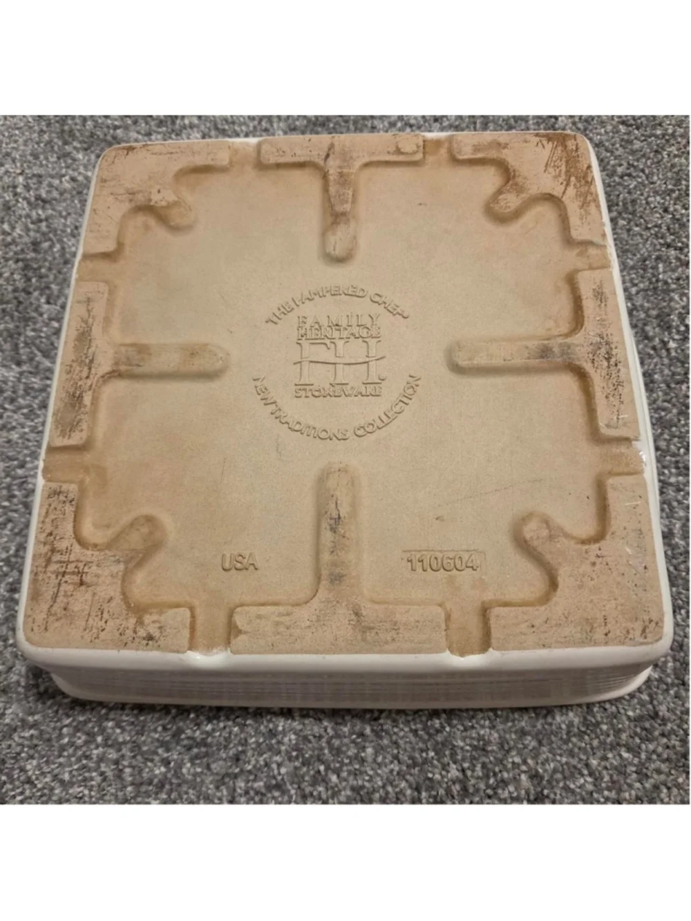 Pampered chef family heritage collection square baker - has a stain shown in 4th